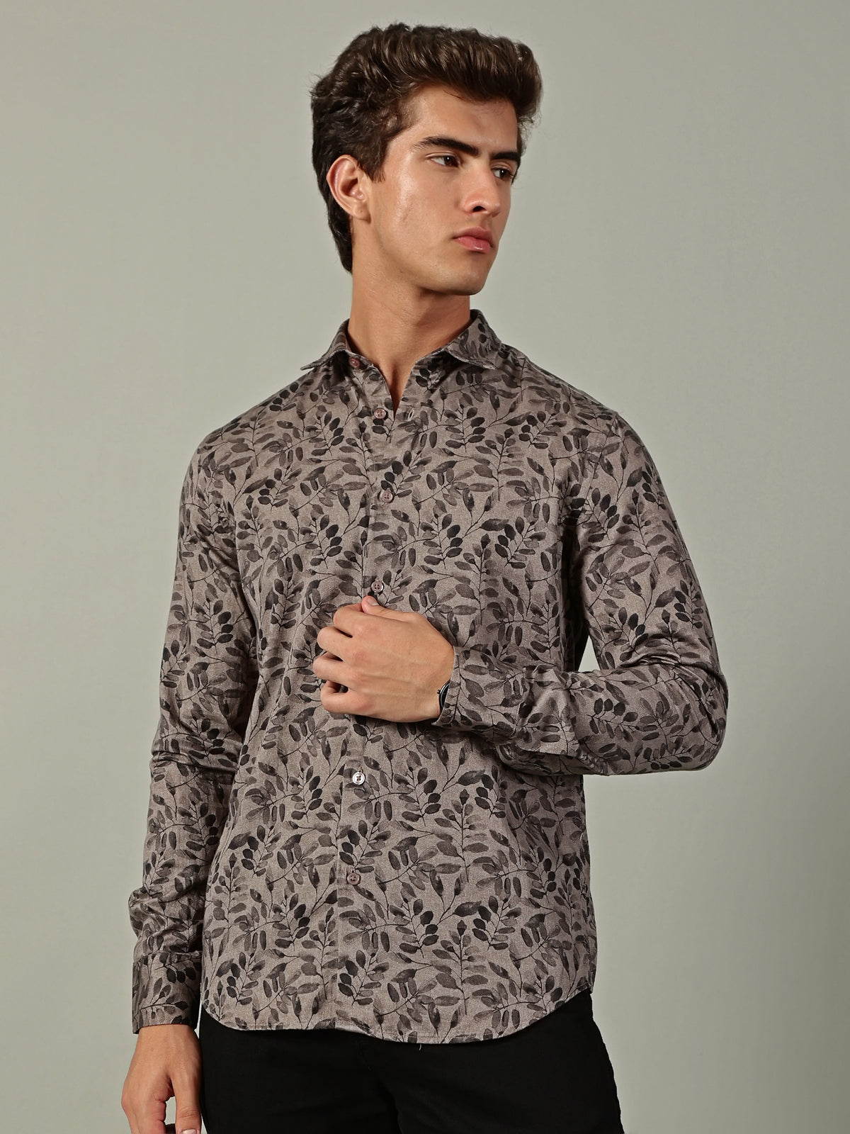 Brown Leaf Printed Shirt
