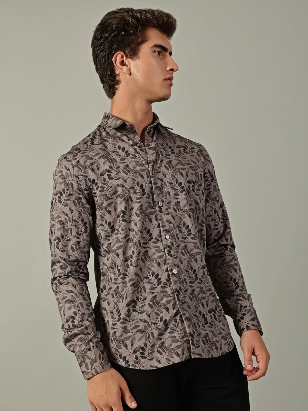 Brown Leaf Printed Shirt