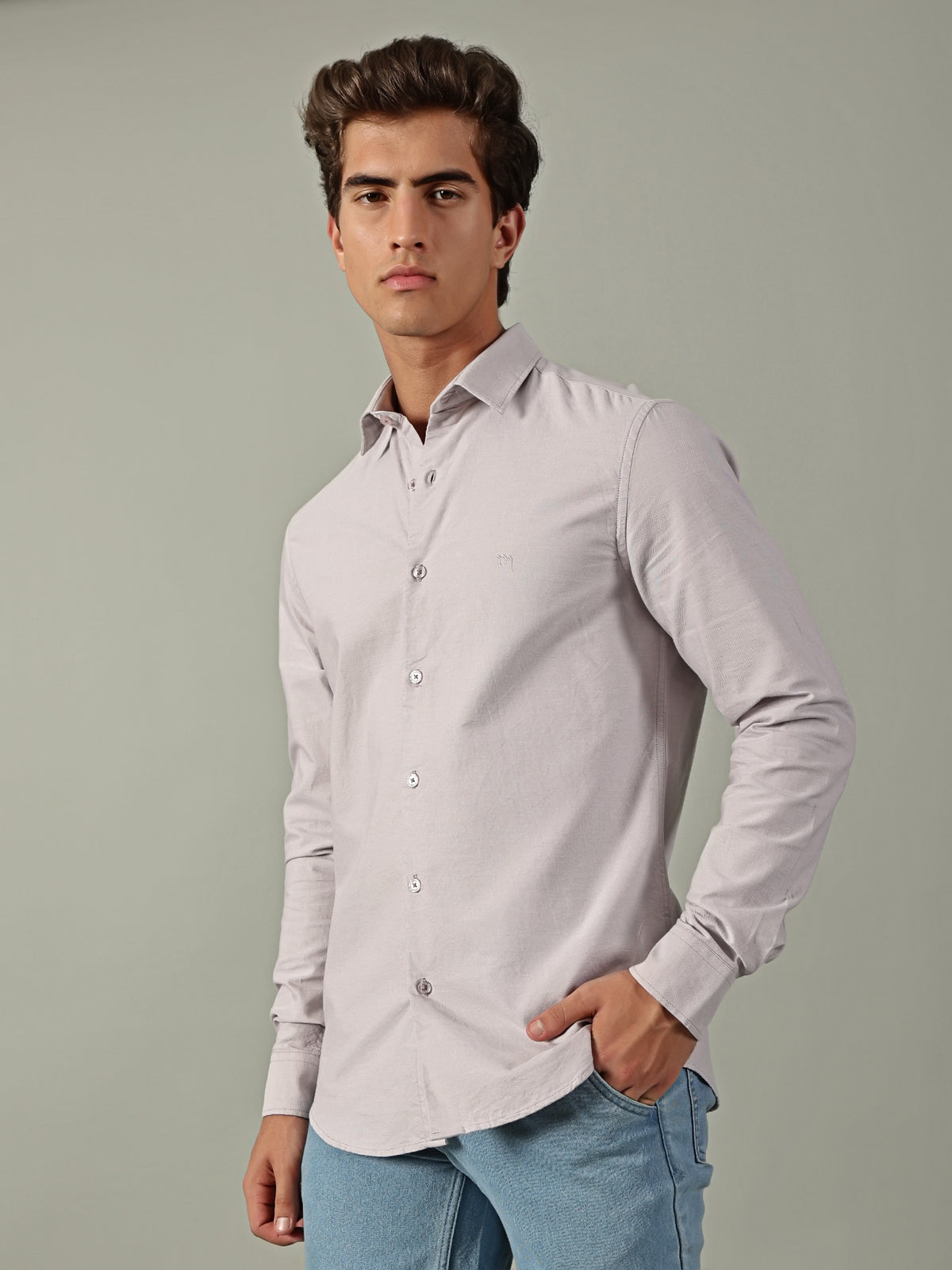 Grey Oxford Plain Shirt