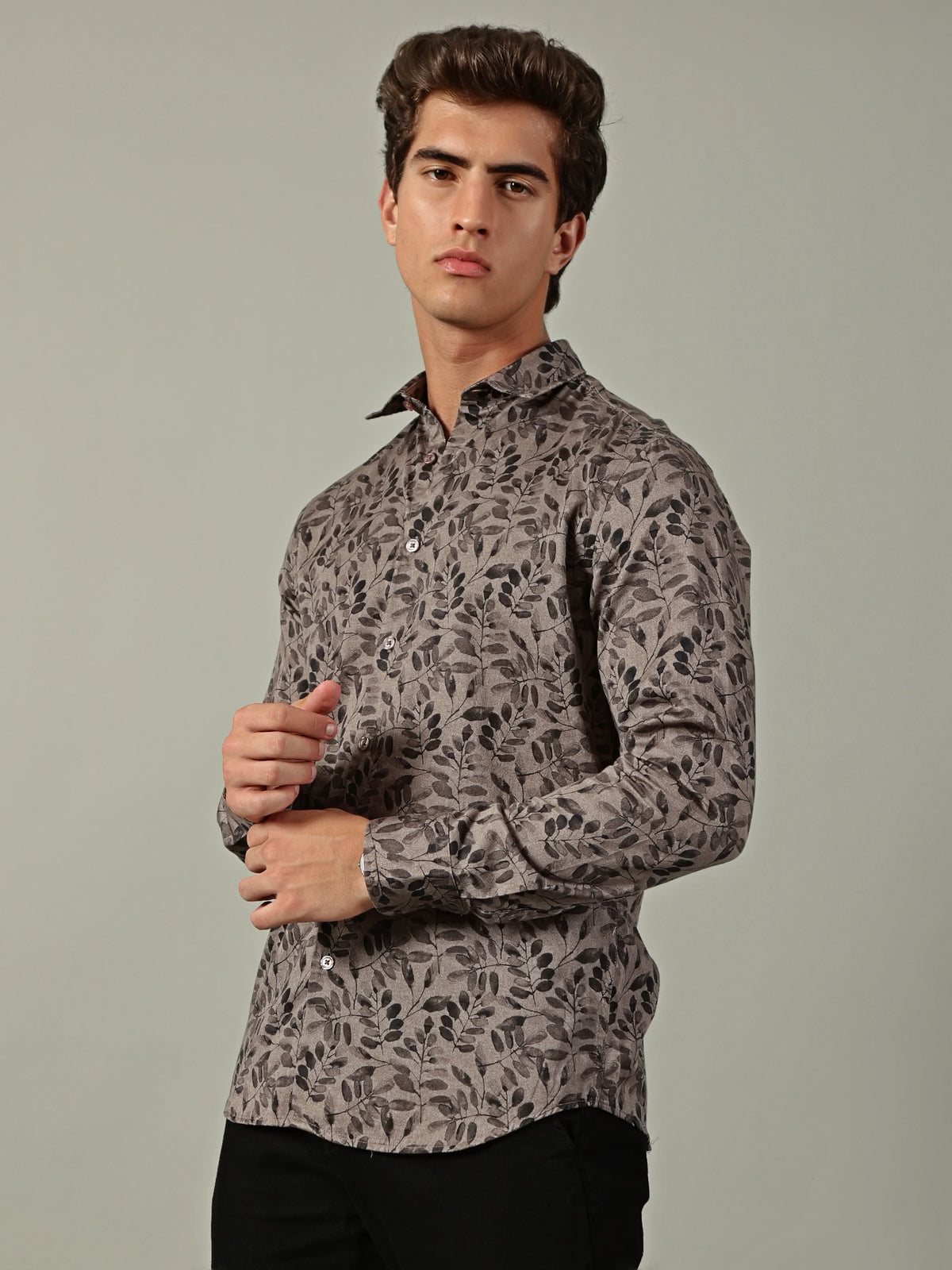 Brown Leaf Printed Shirt