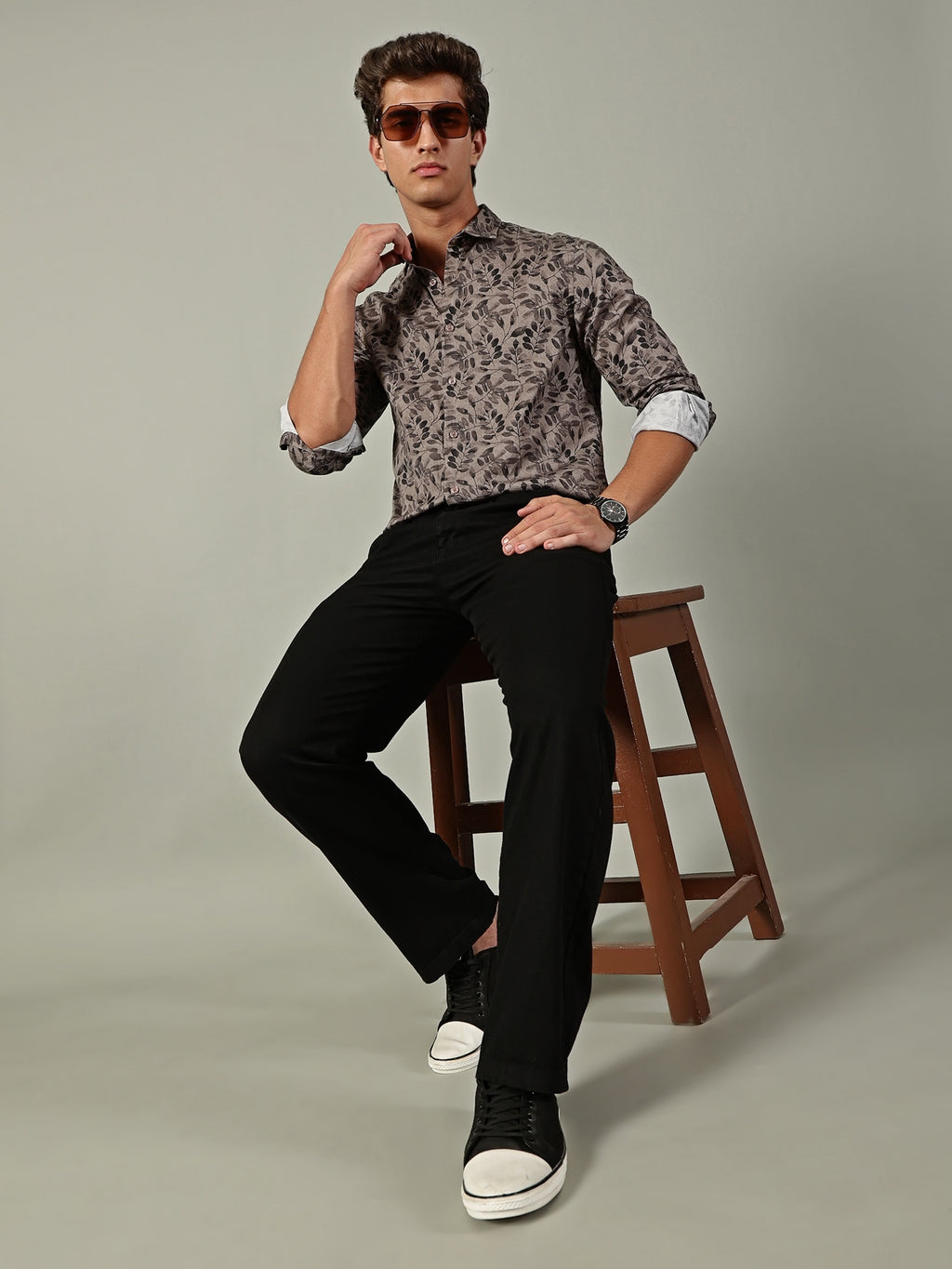 Brown Leaf Printed Shirt