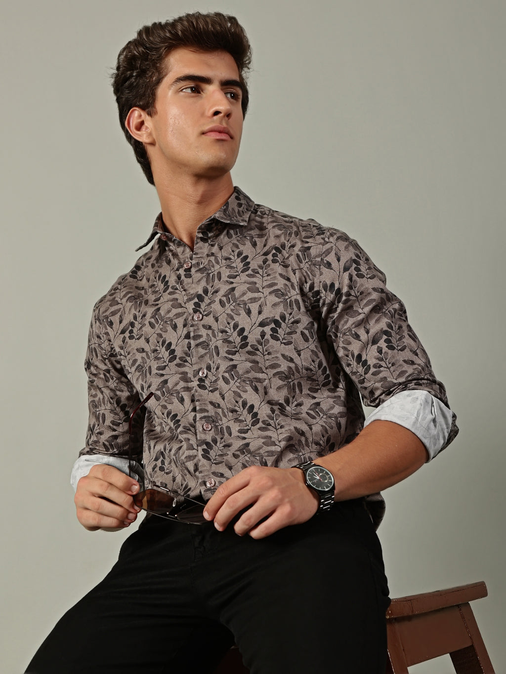 Brown Leaf Printed Shirt