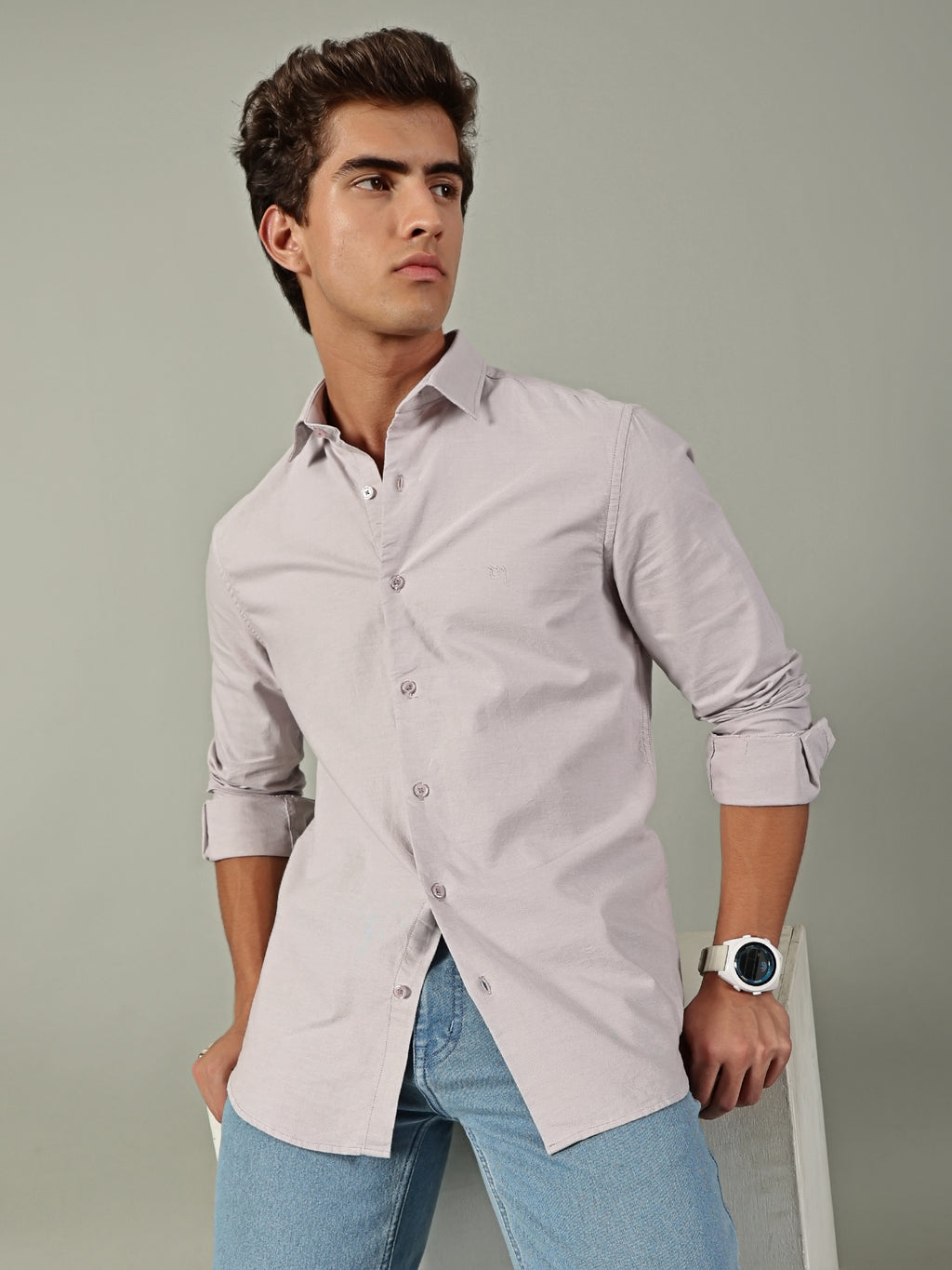 Grey Oxford Plain Shirt