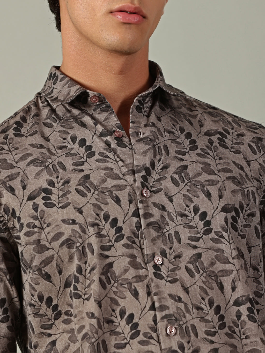 Brown Leaf Printed Shirt