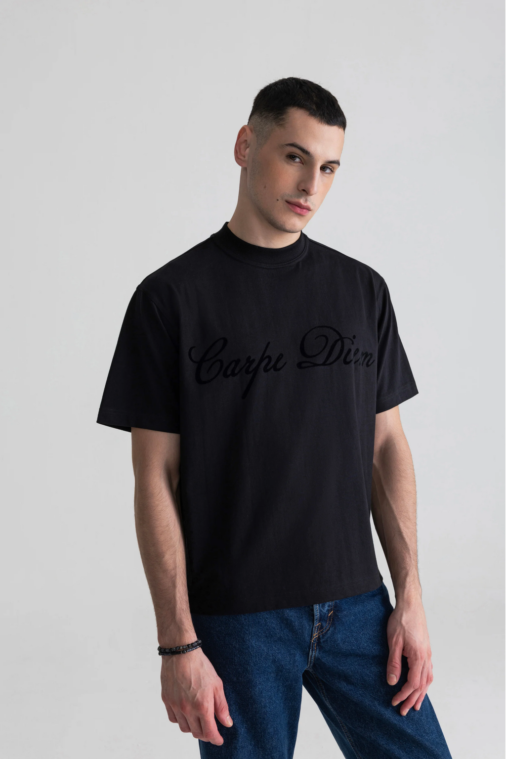 BLACK - FLOCK PRINTED TEE