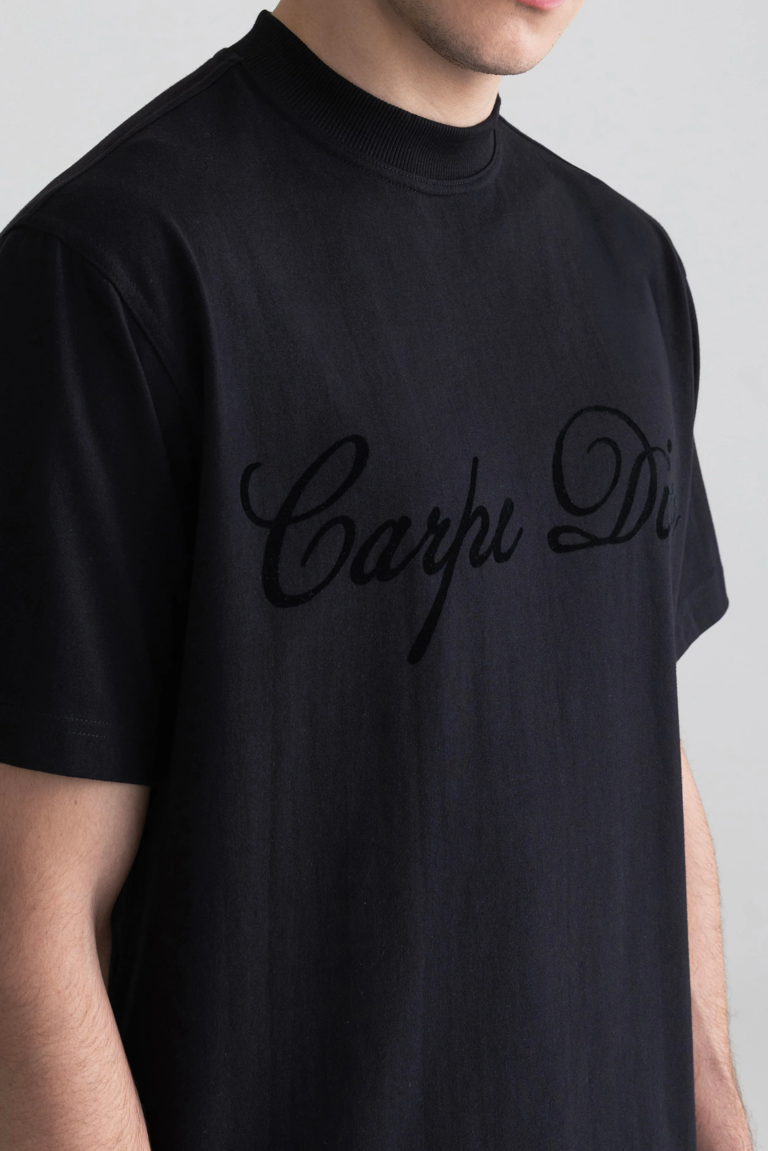 BLACK - FLOCK PRINTED TEE