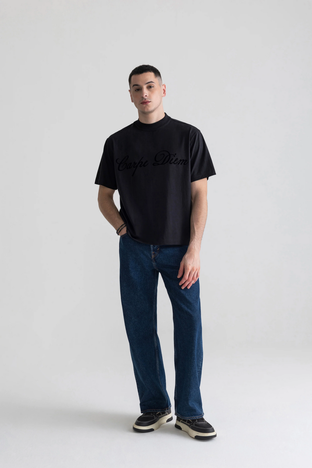 BLACK - FLOCK PRINTED TEE